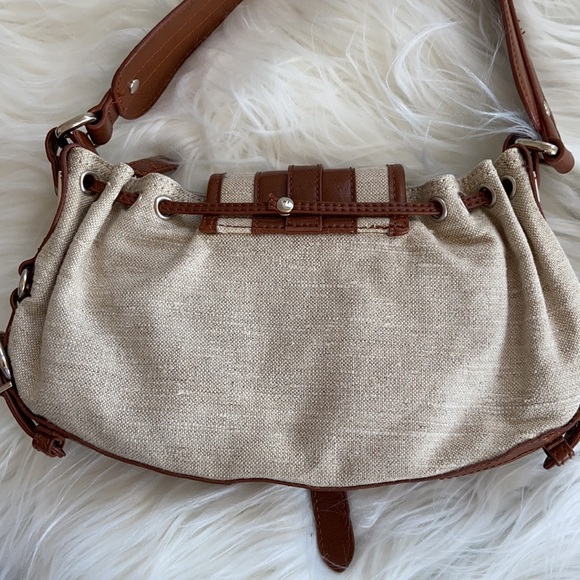 Vgt Y2K Brown & Cream Linen Baguette Shoulder Bag - Picture 5 of 16